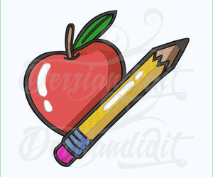 Apple with Pencil Embroidery File/ Instant Download Apple Embroidery File/ Machine Embroidery Apple Embroidery Design for Embroidery Machine 7 Sizes