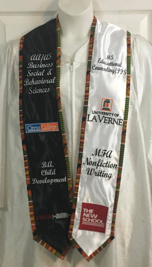 Graduation Stole with Kente Cloth Fabric/ College Graduation Stole/ Personalized Stole/ Memory Stole/ Free Shipping