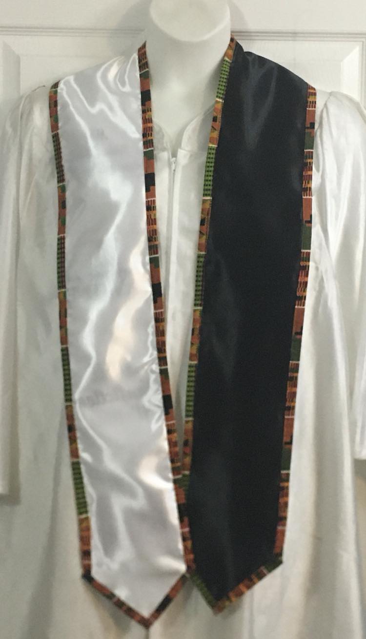 Graduation Stole with Kente Cloth Fabric/ College Graduation Stole/ Personalized Stole/ Memory Stole/ Free Shipping