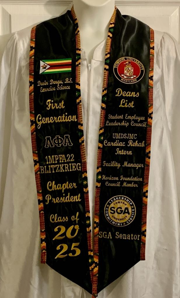 Graduation Stole with Kente Cloth Fabric/ College Graduation Stole/ Personalized Stole/ Memory Stole/ Free Shipping