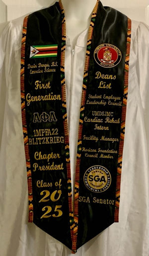 Graduation Stole with Kente Cloth Fabric/ College Graduation Stole/ Personalized Stole/ Memory Stole/ Free Shipping